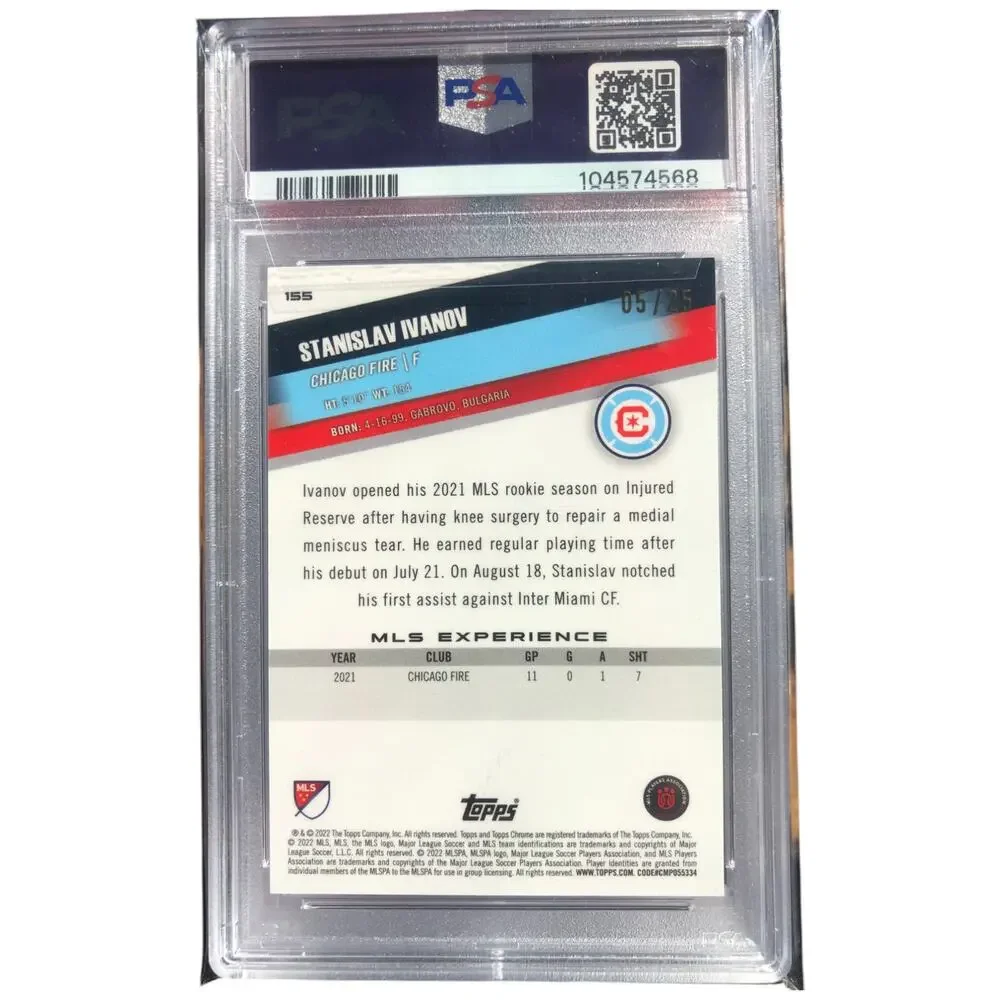 2022 Topps Chrome MLS Orange Refractor #155 Stanislav Ivanov RC Fire /25 PSA 10